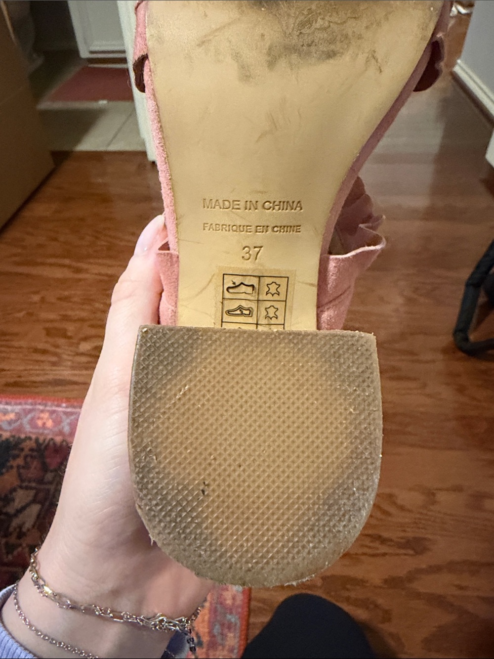 Used Free People Ruffled Pink Block Heel Mules - Picture 10 of 11